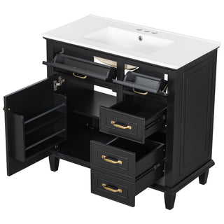 Modern Bathroom Vanity With Sink Top, Flip Drawers, Adjustable Shelf