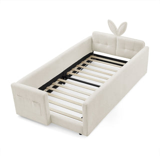 Cute Rabbit Ear Upholstered Platform Bed Frame With Safety Rail