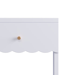 Nightstand With Drawer And Open Shelf, Scalloped Edge Bedside Table