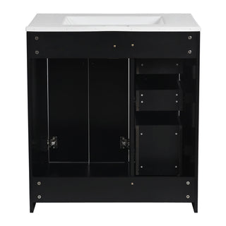 Ceramic Sink Combo, Freestanding Vanity Set With 3 Drawers & Soft Closing Doors