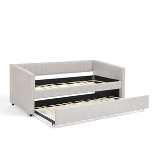 Upholstered Daybed With Trundle With Vertical Stripes