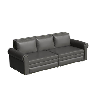 3 In 1 Convertible Sleeper Sofa With Nailhead Trim & Rolled Arm