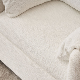 Fixed Modern Accent Chair Single Seater Plush Chenille Lounge Chair With High Resilience Cushion - Ivory White