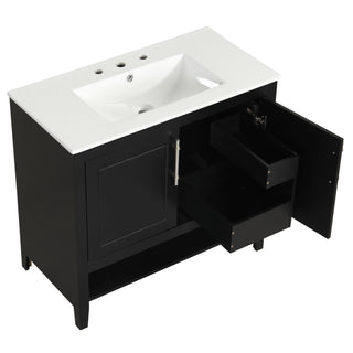 36" Bathroom Vanity With Sink, Frame Cabinet With Doors And Drawers - Black