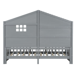 House Bed With Shelves, Window And Sparkling Light Strip On The Roof