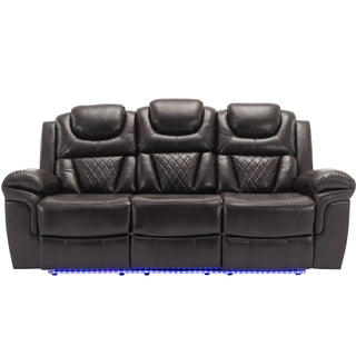 3 Pieces Recliner Sofa Sets Home Theater Seating Manual Recliner Chair & Center Console And LED Light Strip For Living Room - Brown