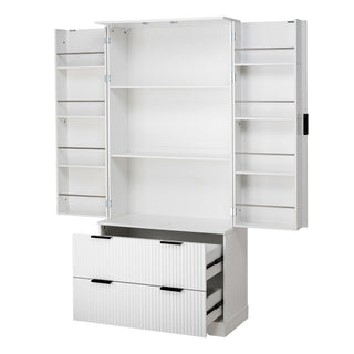Fluted Kitchen Pantry Cabinet With 2 Large Drawers & 8 Door Spice Rack