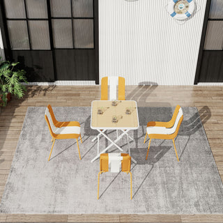 4 Piece Set Of Modern Striped Single Chairs With Folding Square Table