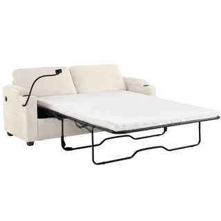 Sleeper Sofa Loveseat Sofa With Full Size Mattress, 2 USB Ports, 2 Cup Holders, 2 Side Pockets And Phone Holder