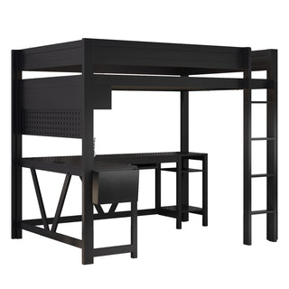 Gaming Loft Bed With Desk, Storage Shelves, LED And Charging Station