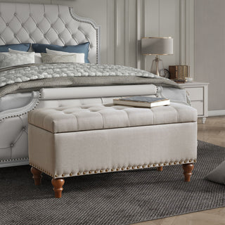 Upholstered Ottoman With Storage And Rivet Trim