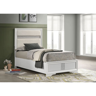 Panel Bed With Padded Headboard And Glittering Accent Stripes