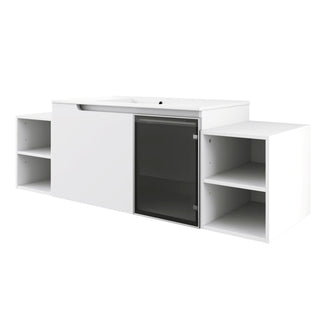 Wall Mounted Bathroom Vanity With Sink, Cabinet & Half Door