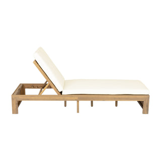 Adjustable Outdoor Chaise Lounge Patio Recliner - Beige / Light Teak