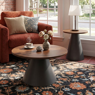 Nesting Coffee Table, Adjustable Foot Pads For Living Room (Set of 2) - Walnut / Black