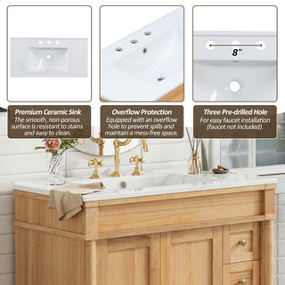 Modern Bathroom Vanity With Ceramic Sink, Soft Close Doors, Adjustable Shelves