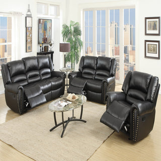 Plush Relax 1 Piece Power Reclining Sofa With Padded Armrests, 3 Seat Living Room Furniture - Black