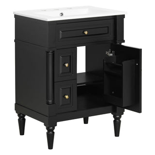 Freestanding Bathroom Vanity With Sink, Adjustable Shelf & Flip Drawer