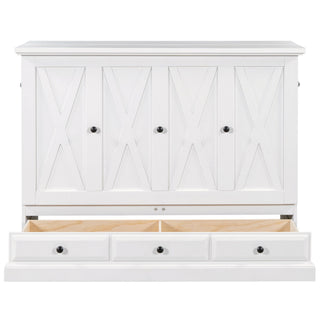 Solid Pine Murphy Bed Chest Cube Cabinet Bed With Charging Station And Large Storage Drawer For Home Office Or Small Room
