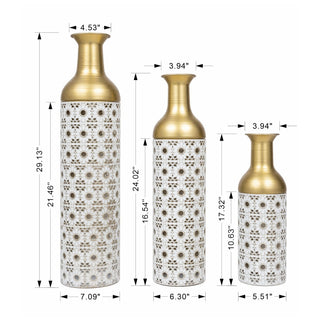 Handcrafted Cutout Hollow Tall Standing Floor Vase, Home Decor (Set of 3) - White / Gold