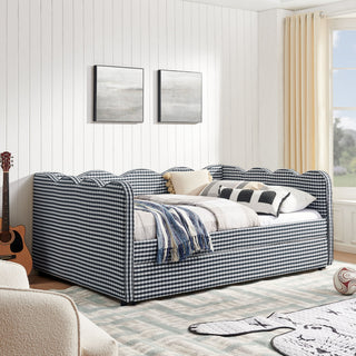 Gingham Daybed With USB Charging Port, Wave-Shaped Design