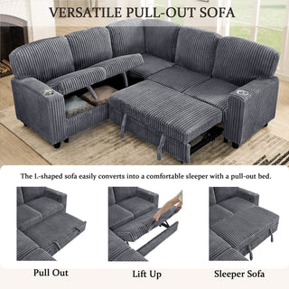 L-Shaped Sofa With Pull Out Sofa Bed With USB