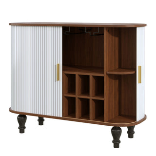 Fluted Liquor & Coffee Bar Cabinet With 6 Wine Racks And 3 Glass Holders