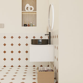 Floating Bathroom Vanity With Vessel Sink With Open Shelf Storage
