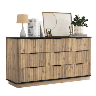 Modern 9 Drawer Cabinet With Metal Rounded Corners Multi Functional Storage - Black