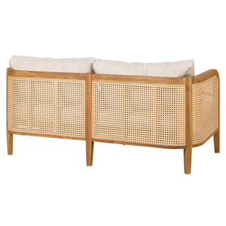 Kirkby - Bohemian Outdoor Patio Cushioned Sofa Weatherproof 56.25In - Teak / Beige