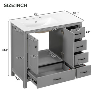 Bathroom Vanity With Sink Combo, 2 Soft Close Doors And 5 Drawers