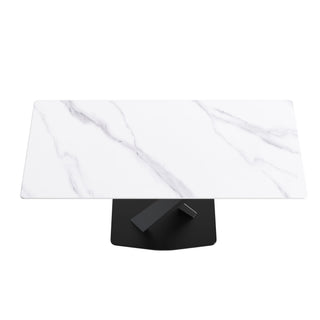 Modern Artificial Stone Straight Edge Metal X Leg Dining Table, 6 People