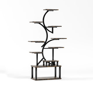 S - Shaped, 10 Tier Plant Stand With 5 Grow Lights - Deep Rustic Brown