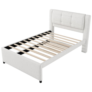 Upholstery Platform Bed With Trundle, Trundle Can Be Flat Or Erected
