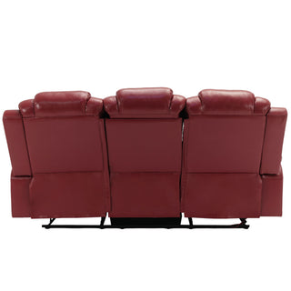 3 Pieces Recliner Sofa Sets Home Theater Seating Manual Recliner Chair With Center Console And LED Light Strip For Living Room