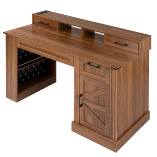 Office Desk With Storage Cabinet, Charging Station, Monitor Stand & Pegboard