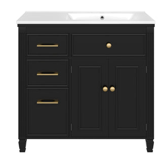 Modern Bathroom Vanity With Ceramic Sink, Freestanding, One Tip Out Drawer, 3 Side Drawers, Adjustable Shelf