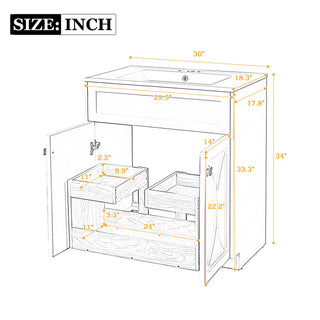 Bathroom Vanity With Sink, Freestanding Storage Cabinet With Handles, Soft Closing Doors