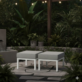 Patio Ottomans With Cushions, All-Weather Footrests (Set of 2)