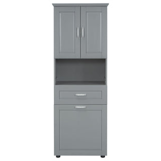 Tall Bathroom Cabinet With Tilt-Out Laundry Basket And Upper Storage