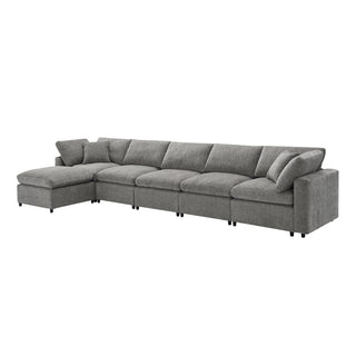 Modern Modular Cloud Sofa Bed, 6 Seat Sectional Couch Set With Ottoman, Free Combination, Convertible U Shaped Sleeper Sofa For Living Room
