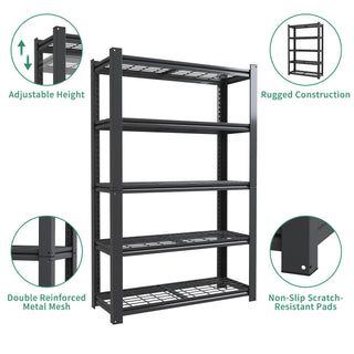 Heavy Duty 5 Tier Adjustable Metal Mesh Storage Rack With 2000 Lbs Capacity - Brushed Nickel