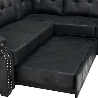 U Shape Sectional Sleeper Sofa With Pull Out Bed And Storage Chaise - Black