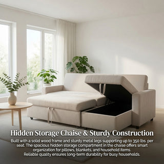 L - Shaped Convertible Sofa Bed With Storage Chaise