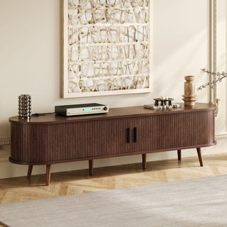 TV Stand For 70" TV, Console With Tambour Doors, Drawers And Built In Power Outlet - Dark Brown