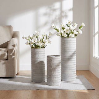 Decorative Tall Floor Vases For Home Decor (Set of 3) - White / Gold