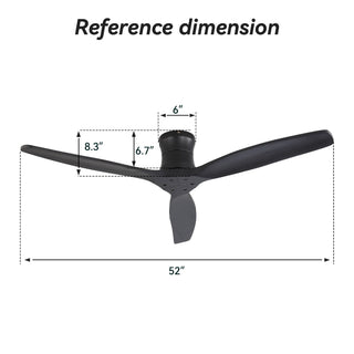 52" Ceiling Fan, No Light Flush Mount Low Profile 3 Blades With Remote Control