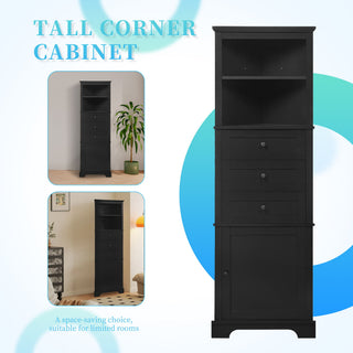 Tall Storage Cabinet With 3 Drawers And Adjustable Shelves For Bathroom