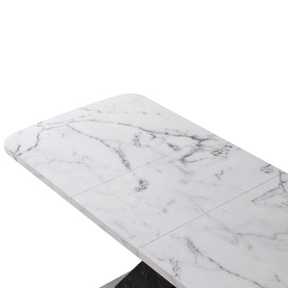 Rectangle Dining Table With Stretchable Top, X Shape Mdf Legs With Steel Base - White / Black
