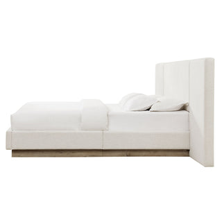 Muse - Queen Upholstered Platform Bed Frame - Ivory / Light Gray / Camel Oak